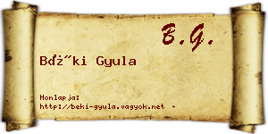 Béki Gyula névjegykártya